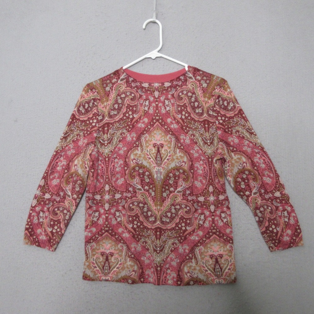 Talbots Sweater Pink Paisley Cashmere Audrey Crew Neck Soft Timesless Career